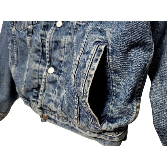 Vintage GAP 90s Denim Trucker Jacket Buffalo Plaid Blanket Lined - Picture 8 of 16